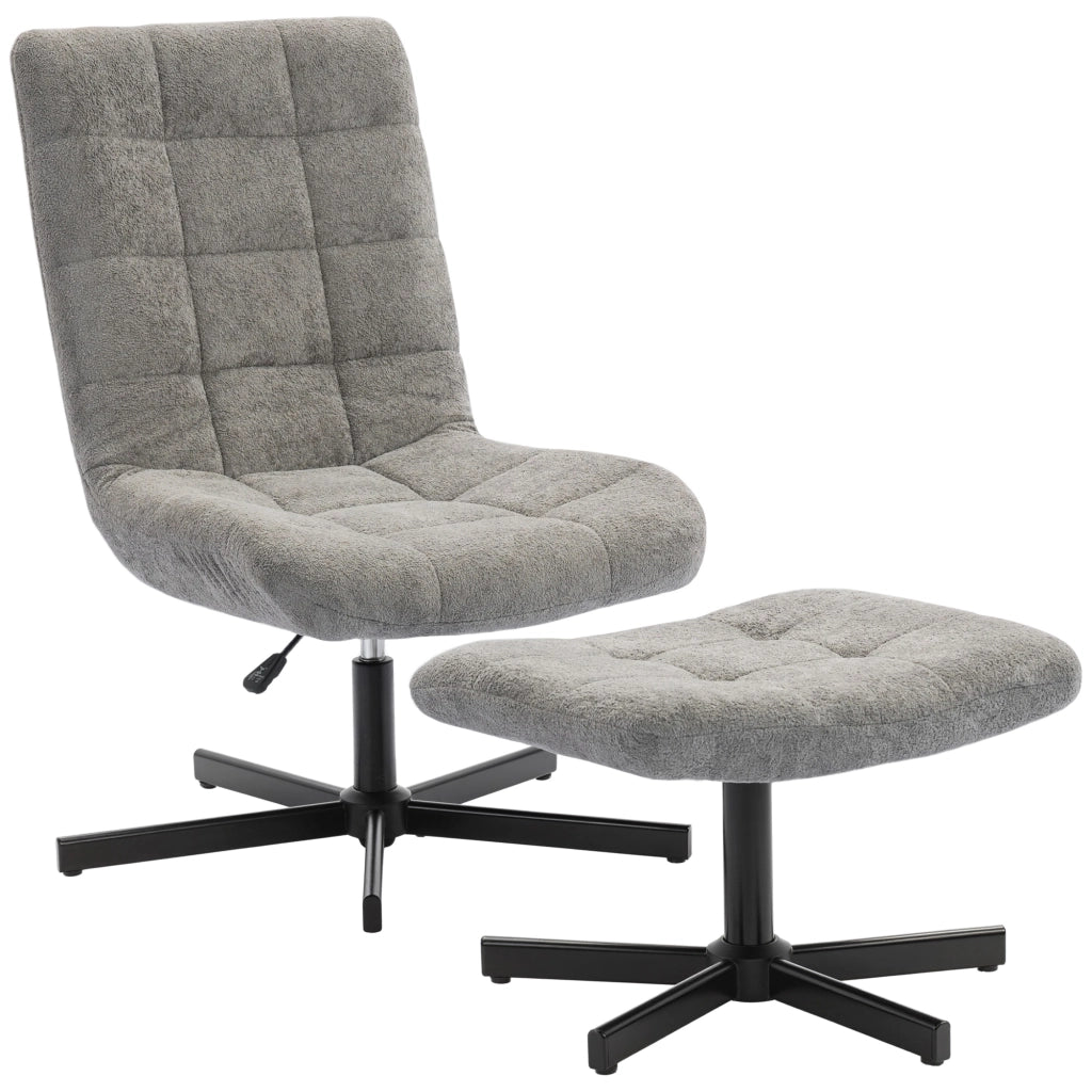 Poltrona reclinabile girevole con poggiapiedi ¨C zephmum ¨C grigio 66x80x93-104 cm