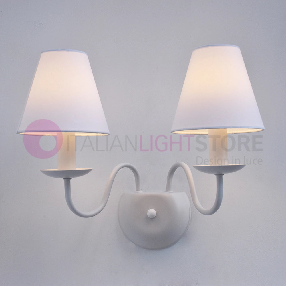 AFRODITE Applique Candelabro Rustico Bianco 2 Luci con Paralumi bianchi