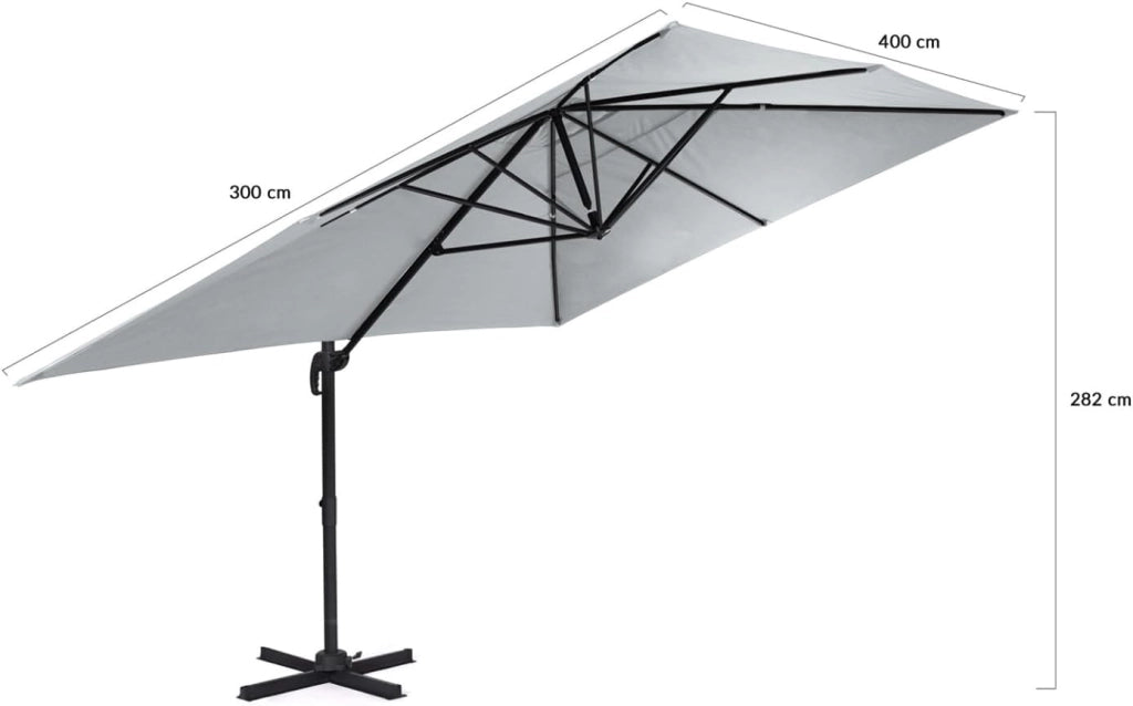 Ombrellone Calvi inclinabile a 360°, Grigio Chiaro 3x4 M con Copertura