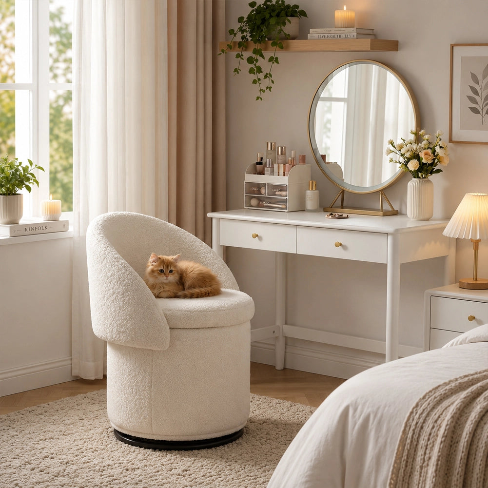 Pouf Contenitore con Schienale Reclinabile e Base Girevole Design Teddy 48x68 cm