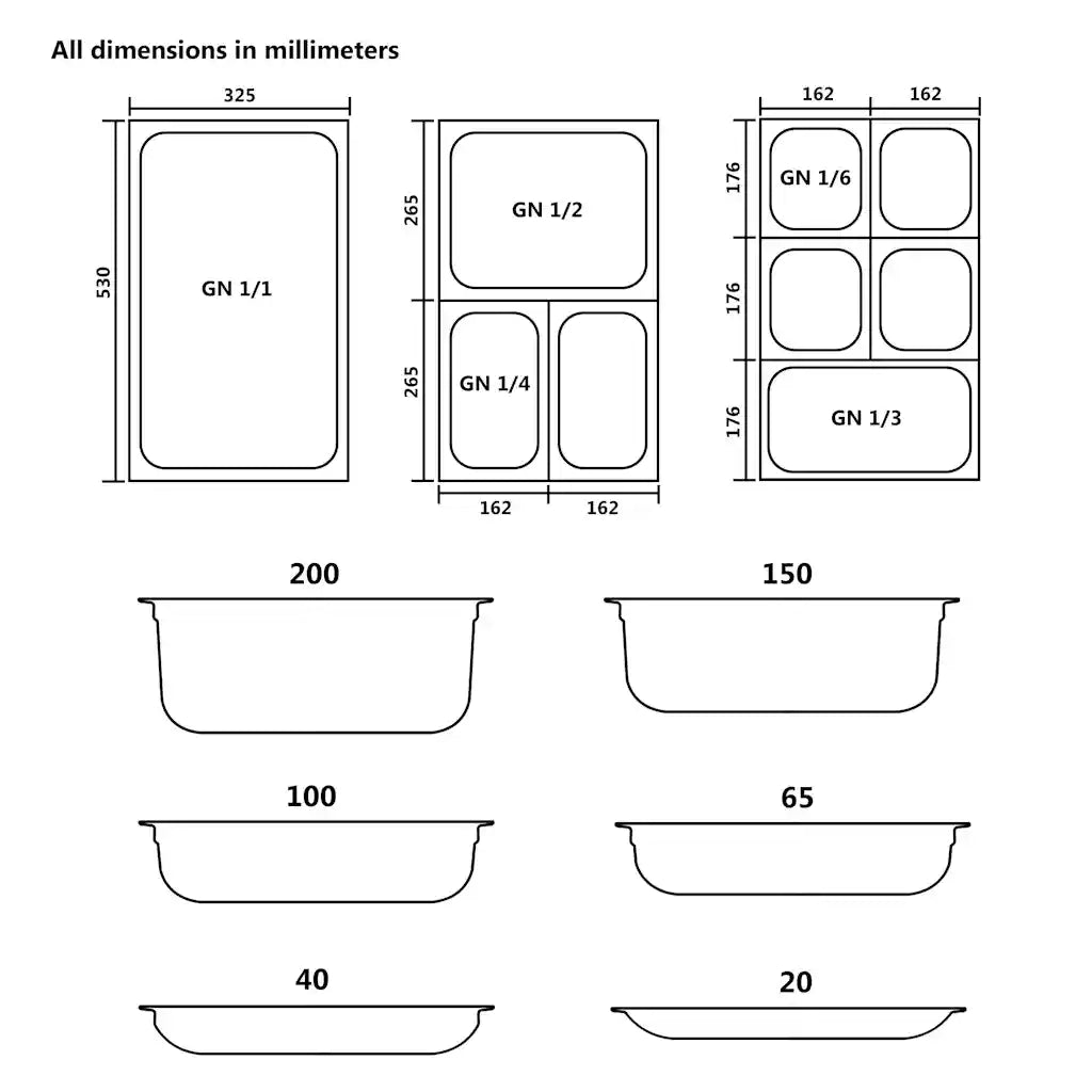 Contenitori Gastronorm 8 pz GN 1/6 200 mm in Acciaio Inox 50909