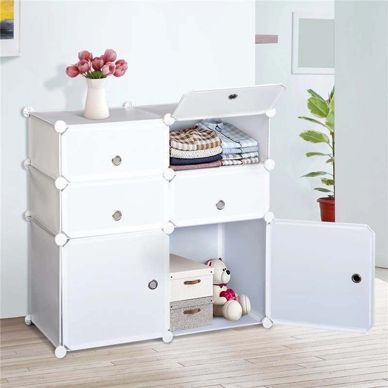 ARMADIO GUARDAROBA SCARPIERA MODULARE IN PLASTICA 6 CUBI 75X37X73 CM BIANCO
