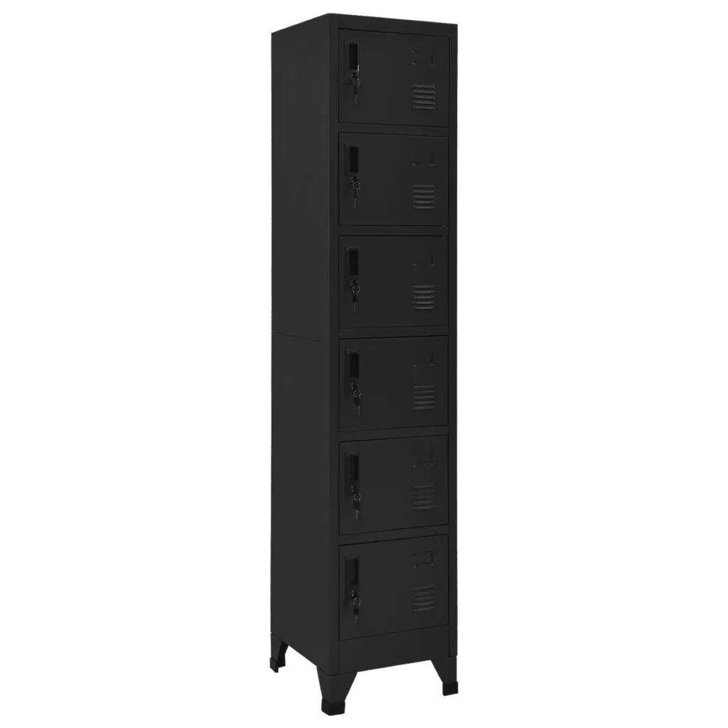 Armadietto da ufficio moderno 38 x 40 x 180 cm con 6 ante chiudibili a chiave in acciaio nero 02_0047008