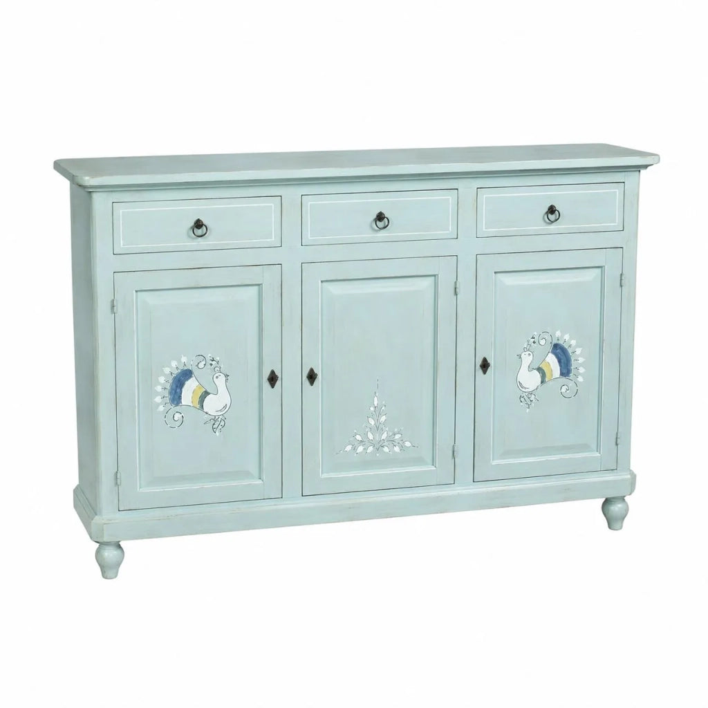Credenza shabby verde vintage 3 porte 3 cassetti in legno 150x43x98 - Mobili 2G