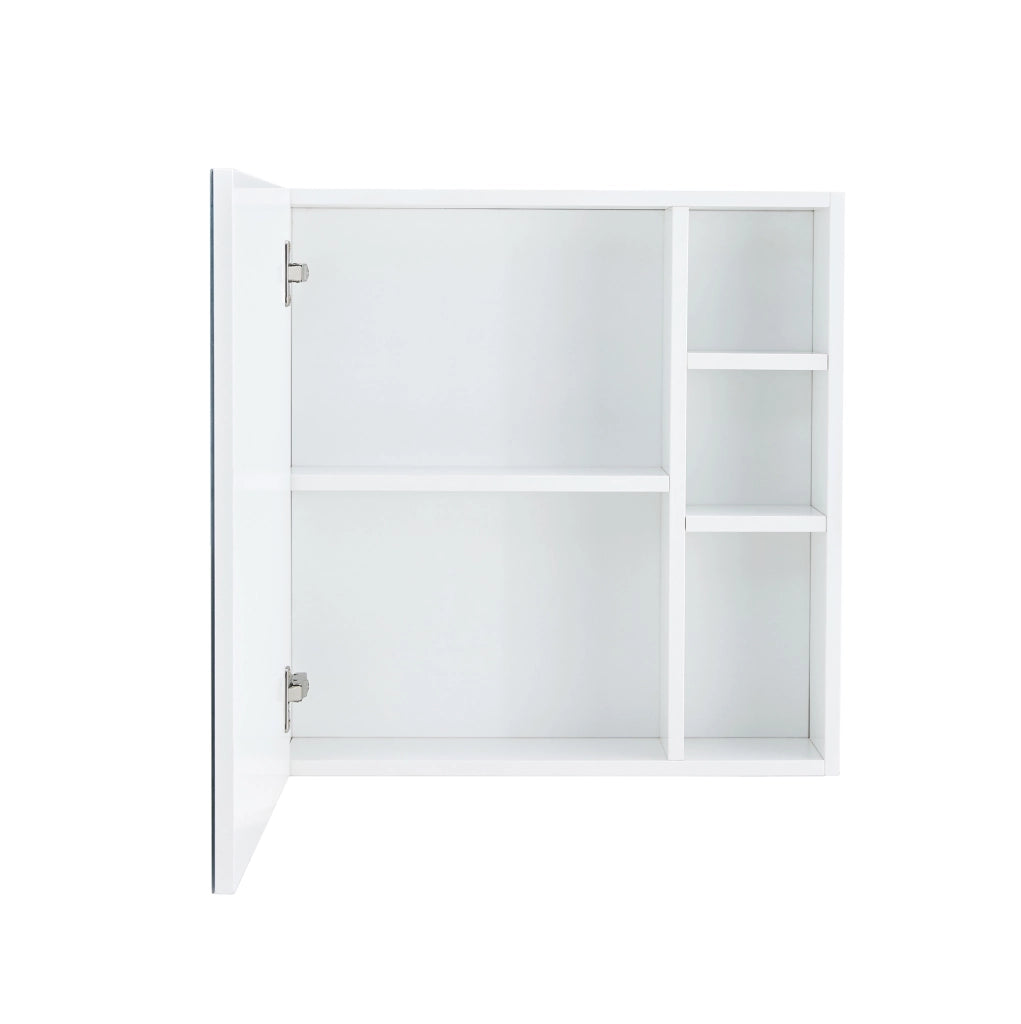 Armadio Specchiera da Parete 55×56 cm con Specchio di Sicurezza e Ripiani Interni, Bianco, per Bagno e Trucco