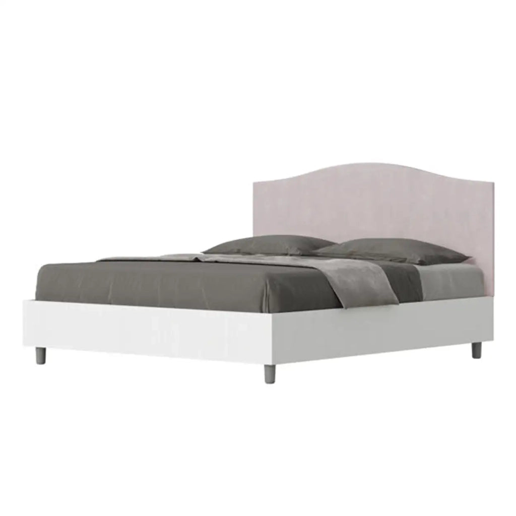 Letto matrimoniale contenitore 160x200 bianco frassino testata microfibra glicine Grace