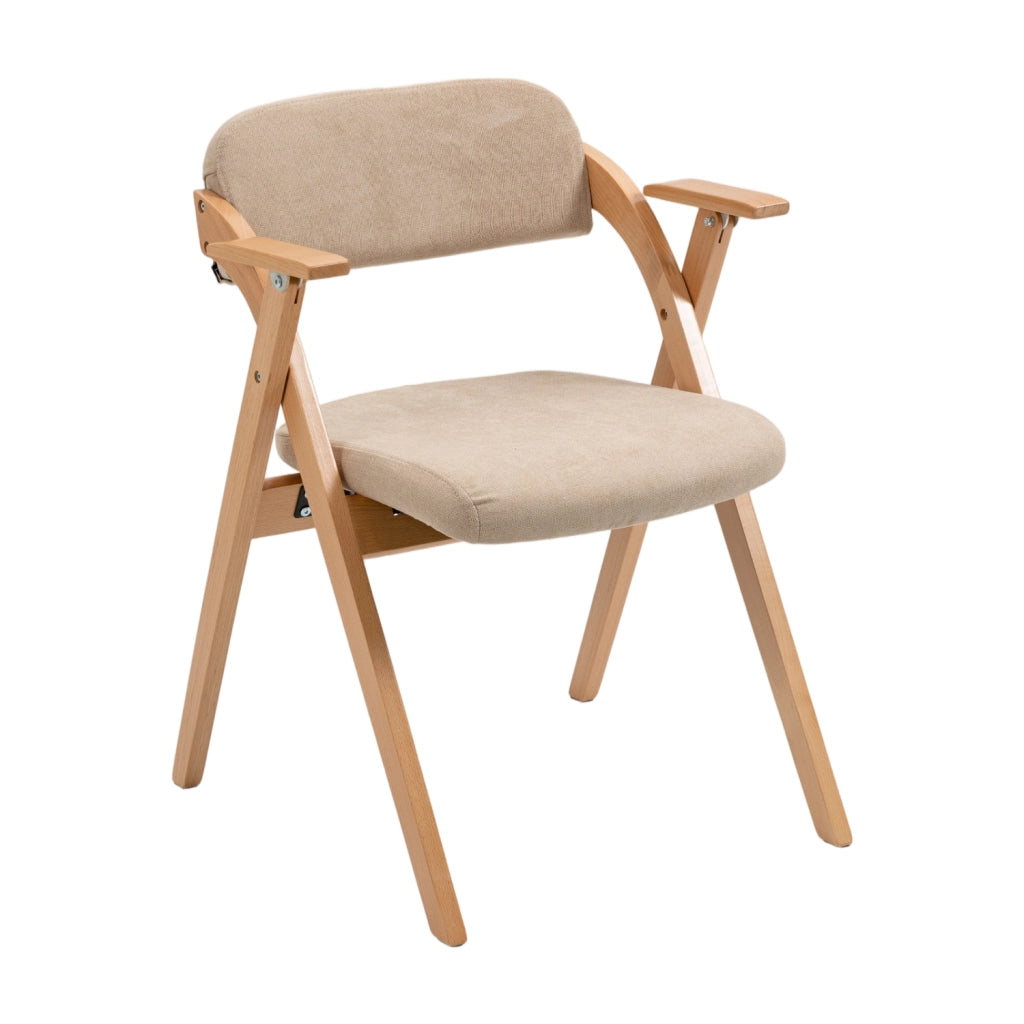 Set di 2 sedie pieghevoli con braccioli; seduta imbottita in legno; kaki