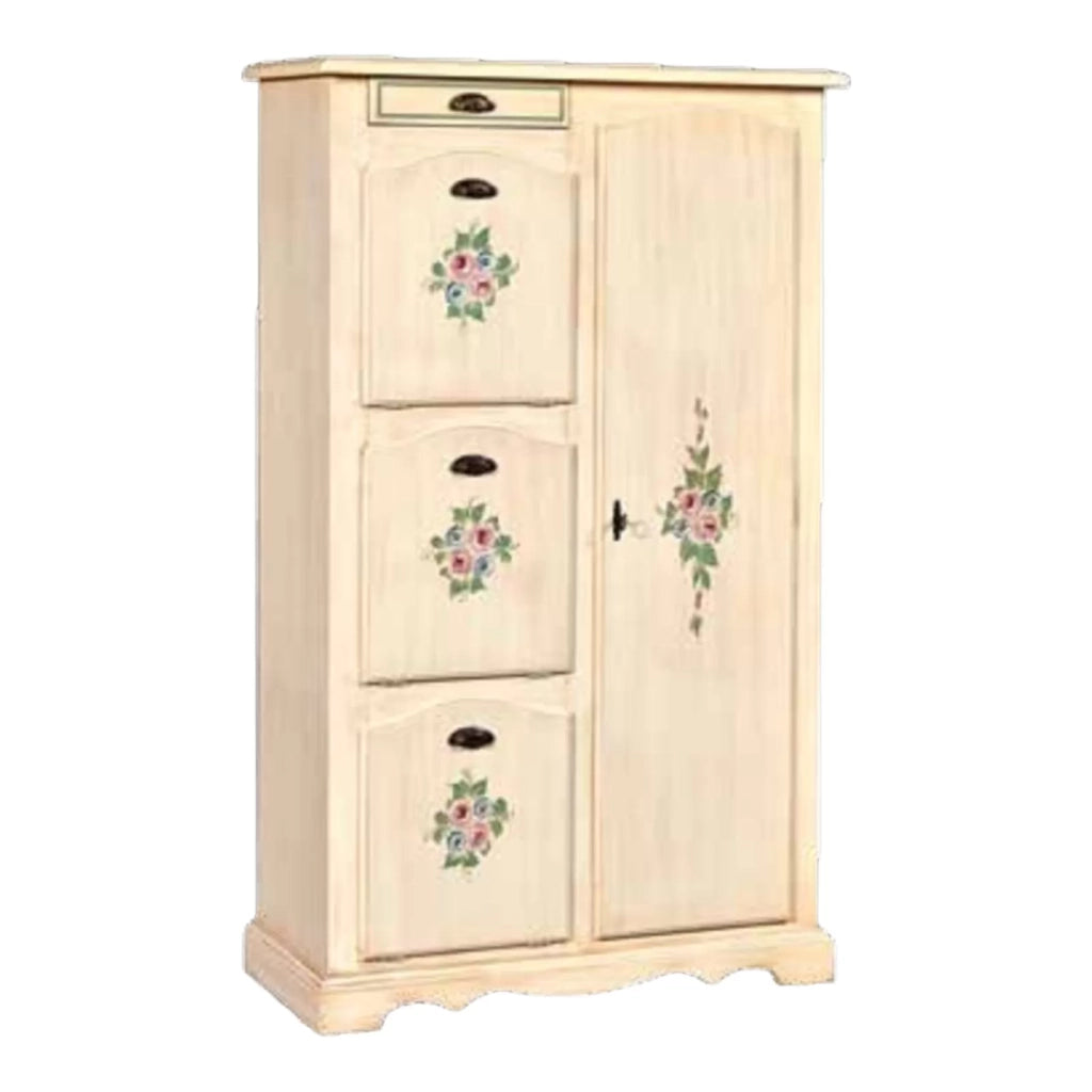 Scarpiera con vano multiuso finitura laccato avorio pennellato con decori l.94 p.43 h.155 - Mobili 2G