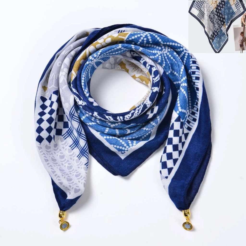 Sciarpa quadrata in cotone e lino/sciarpa di seta da donna con chiusura magnetica, versatile per la primavera e l'autunno, scaldacollo/sciarpa triangolare/sciarpa autunnale.