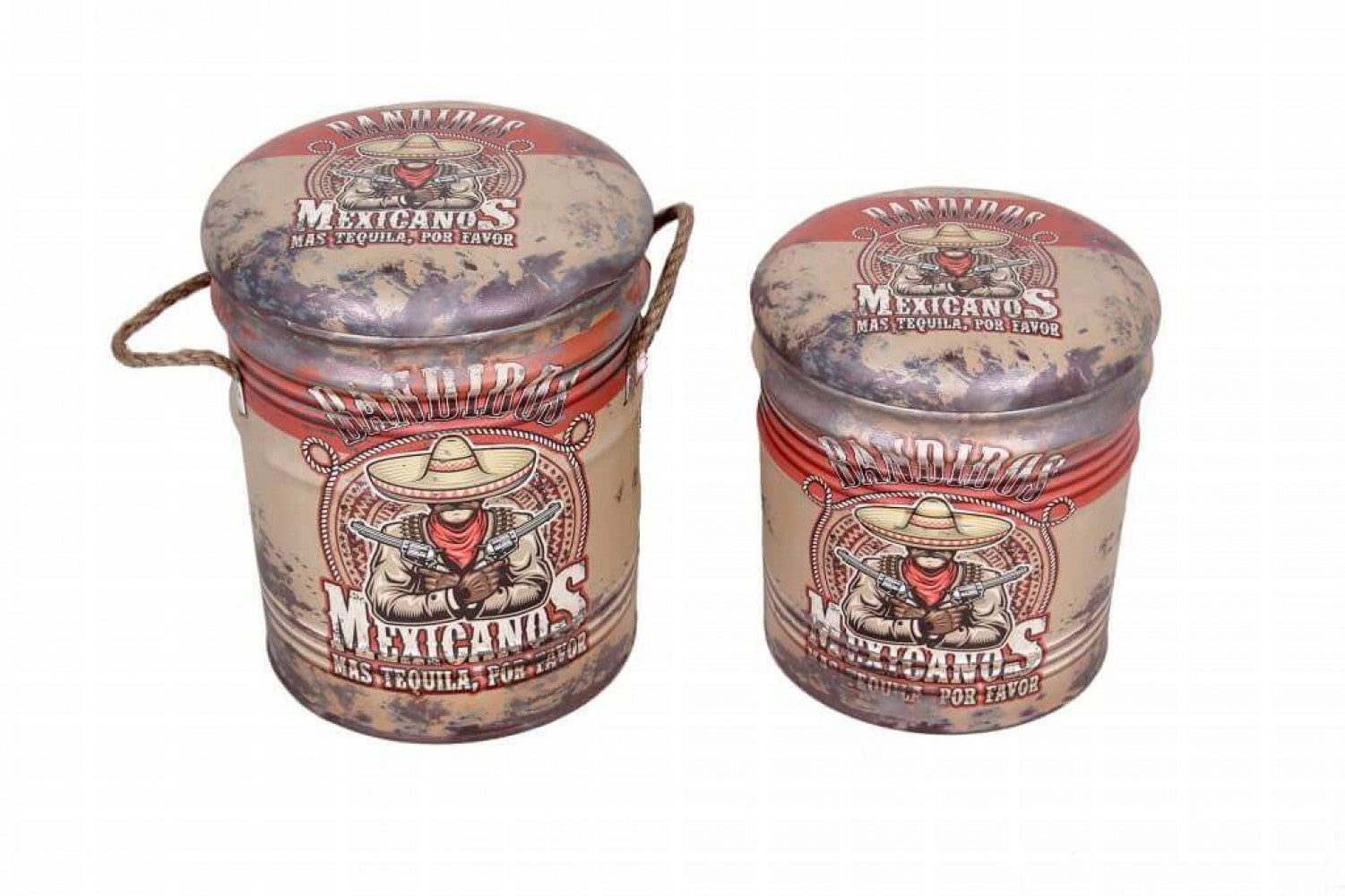 Set 2 Pouf Contenitore Tondo in MDF Crema