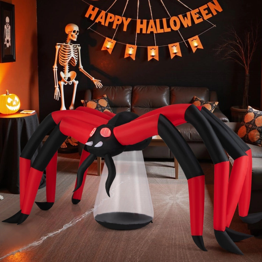 Ragno spaventoso gonfiabile per giardino con occhi illuminati a tunnel rossi, Ragno gonfiabile di halloween Nero e rosso-Halloween