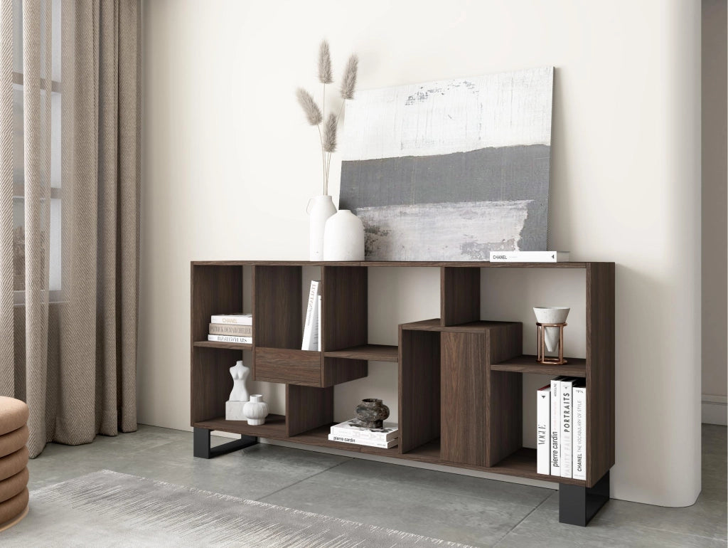 Libreria scaffale, 174x67x31, Design industriale, Rovere scuro RF4108