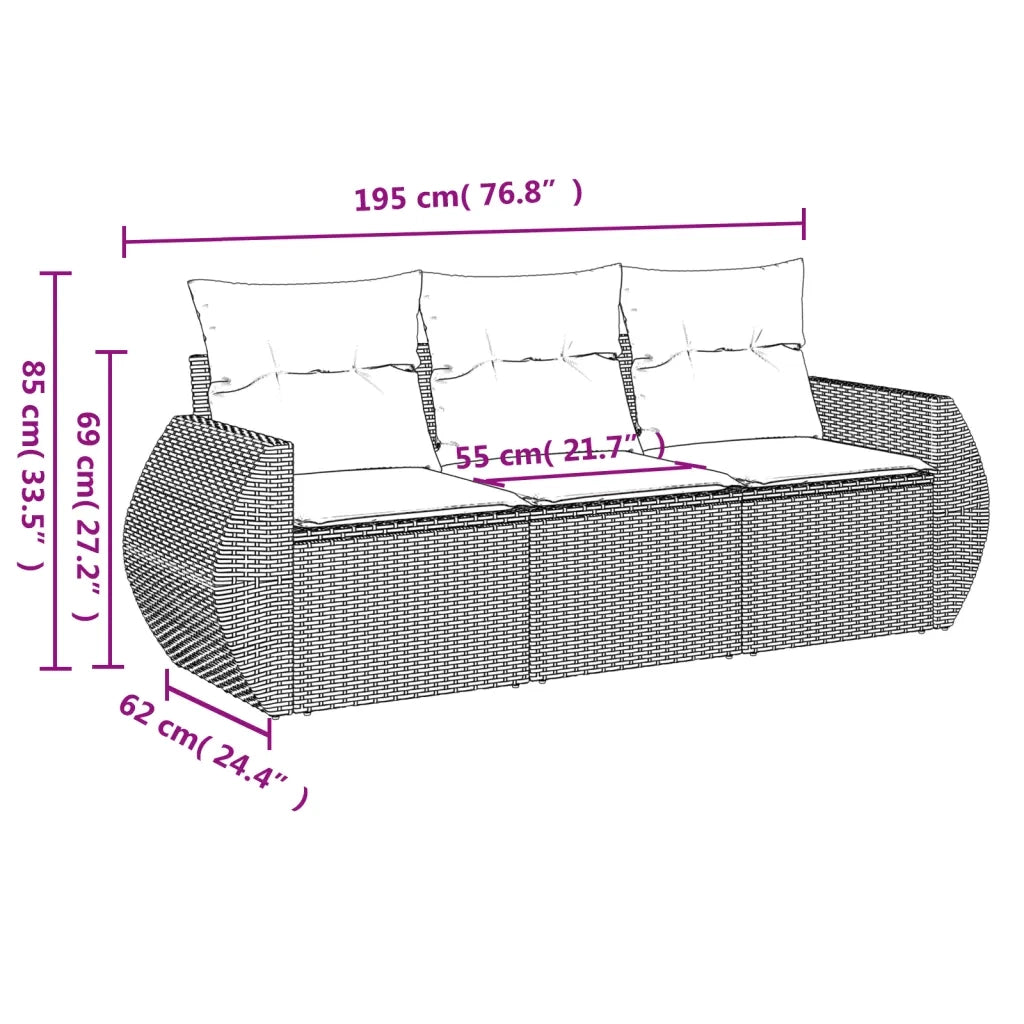 Set Divano da Giardino 3pz con Cuscini-Sofa da Giardino-Divanetto da esterno Grigio Chiaro Polyrattan 974242