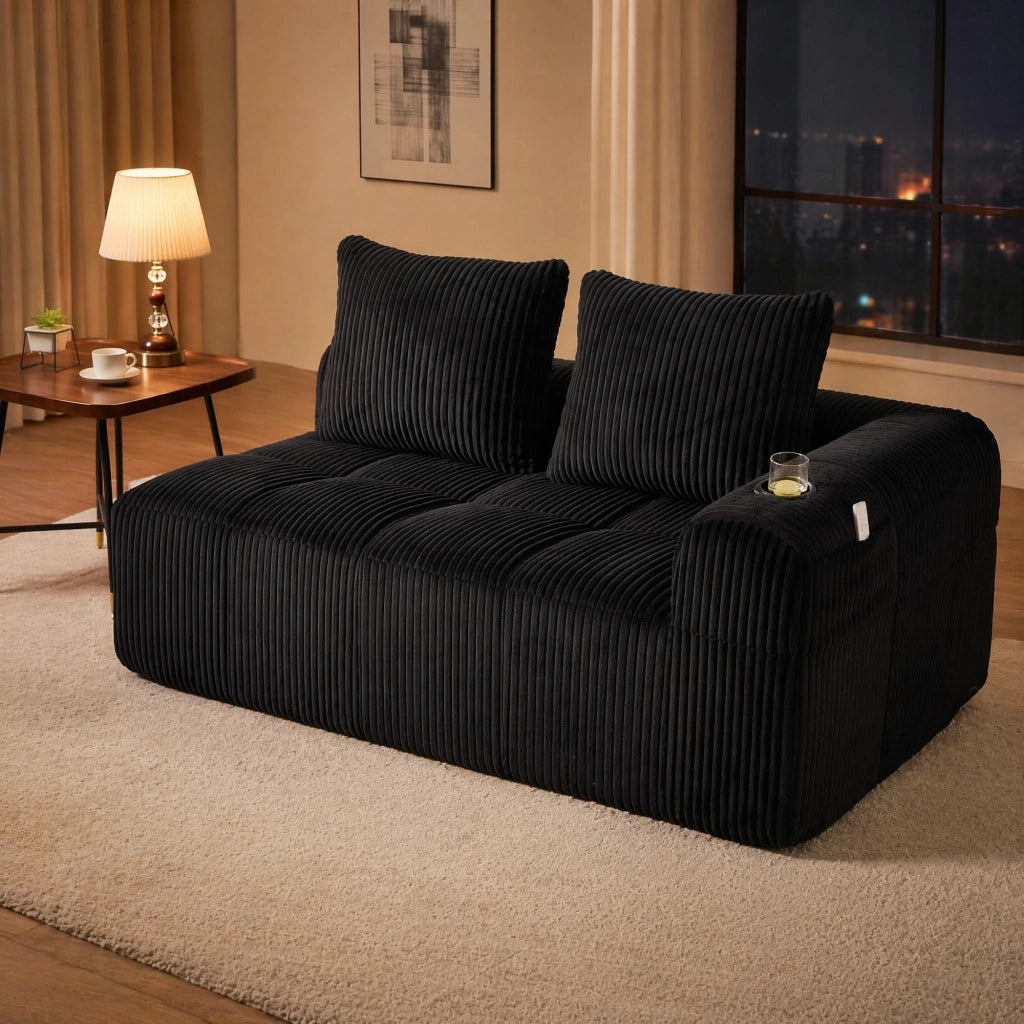 SOFA 2 posti 158x93x61 cm in corduroy nero