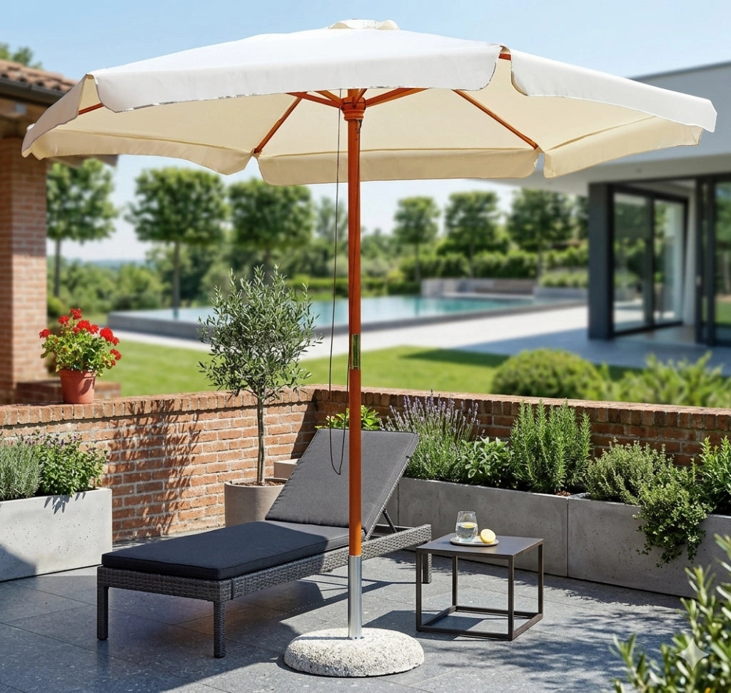 Ombrellone da Giardino Ø2,85 m Palo Ø48 mm in Legno Vorghini Classic Ecrù