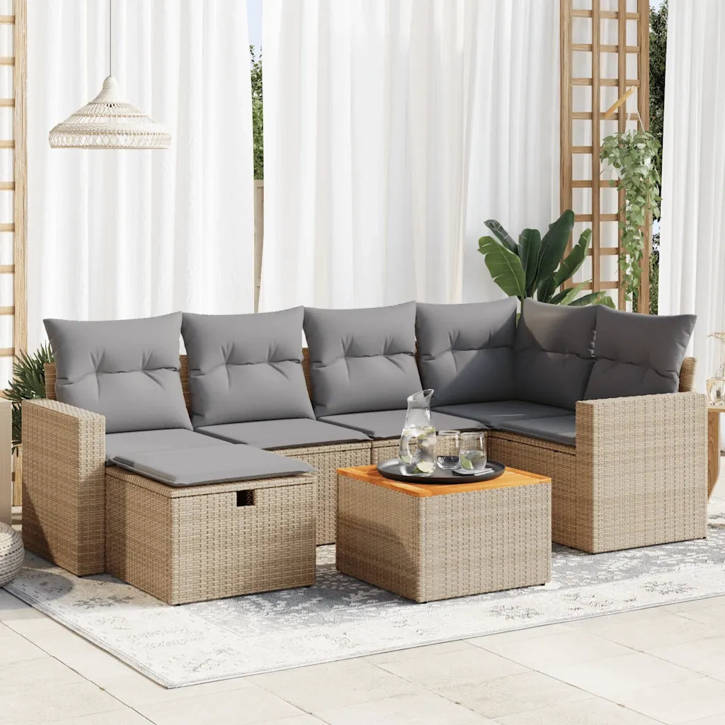 Set Divani da Giardino 7 pz con Cuscini Beige in Polyrattan 3325790