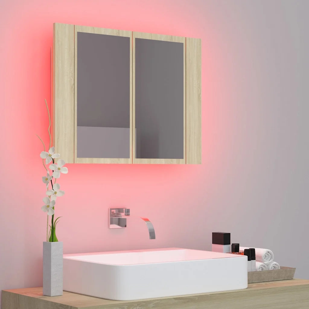 Armadietto a Specchio con Luci LED Rovere Sonoma in Acrilico 804959
