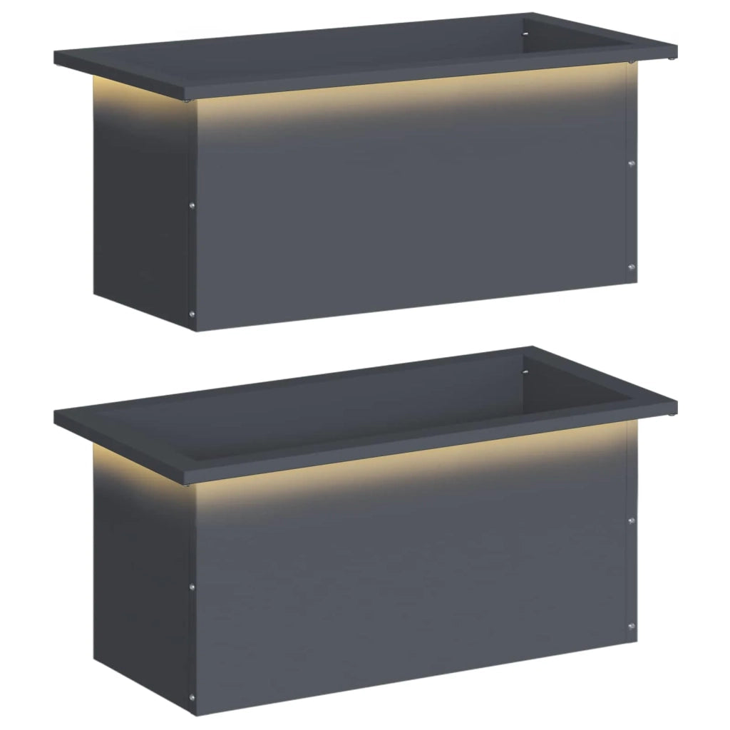 Fioriera da giardino con LED 2 pz Antracite 30 x 60 x 30 cm 8008089
