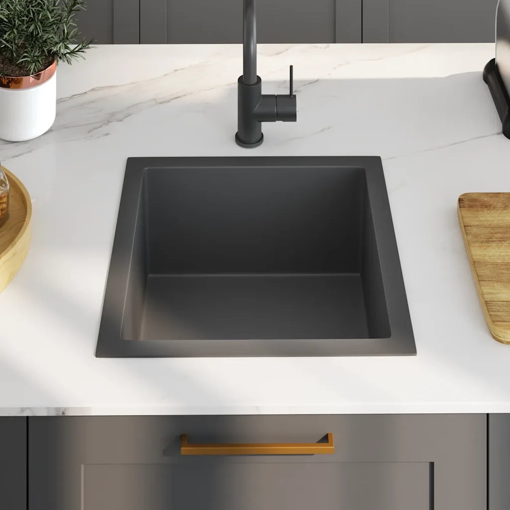 Lavello da Cucina Lavorato a Mano-Lavandino-Lavabo Nero in Acciaio Inox 897910