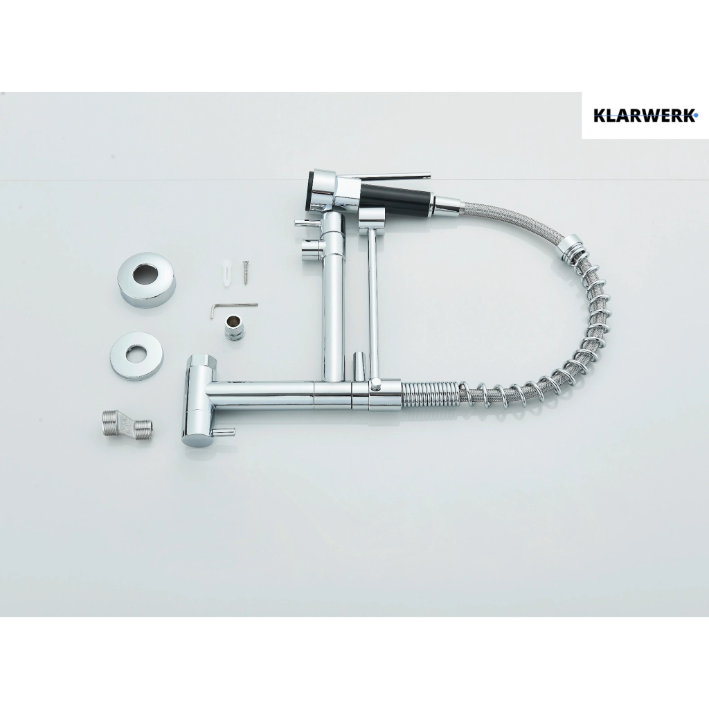 Björn |Gastronomia rubinetto acqua fredda monoforo a parete cromo|rubinetto cucina professionale acciaio inox due docce|lavello doppio ristorante