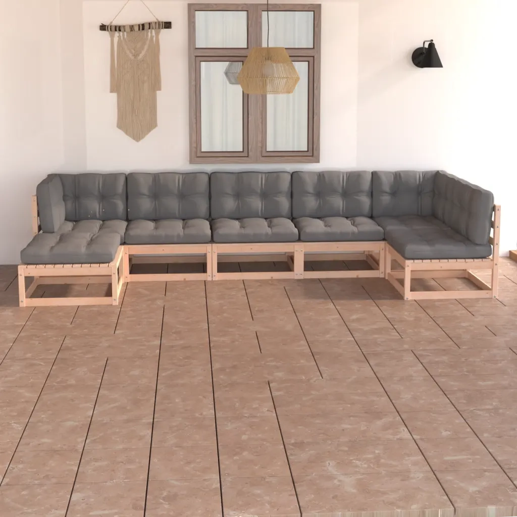 Set Salotto Giardino 7 pz Cuscini Antracite Legno Massello Pino 3076744