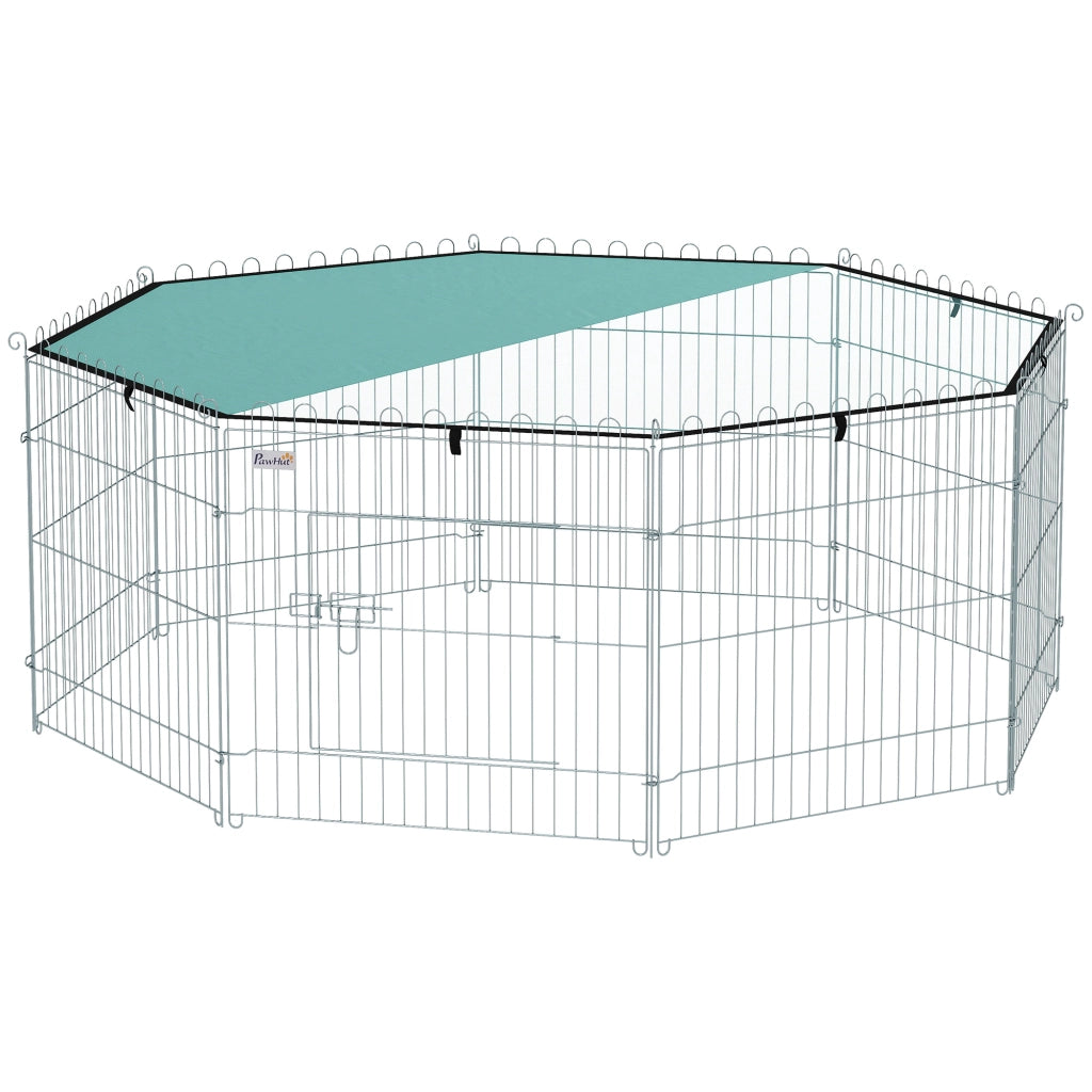 Recinto per Cani 8 Pannelli con Tetto ¨C Zephmum ¨C Verde Argento 60H