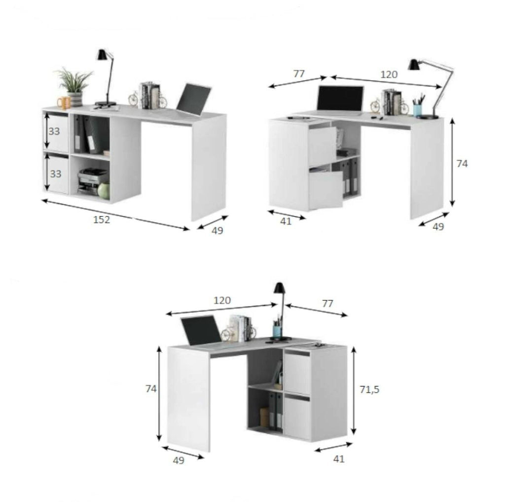 Ascona, Scrivania Modulabile, 152x49x74h cm Bianco
