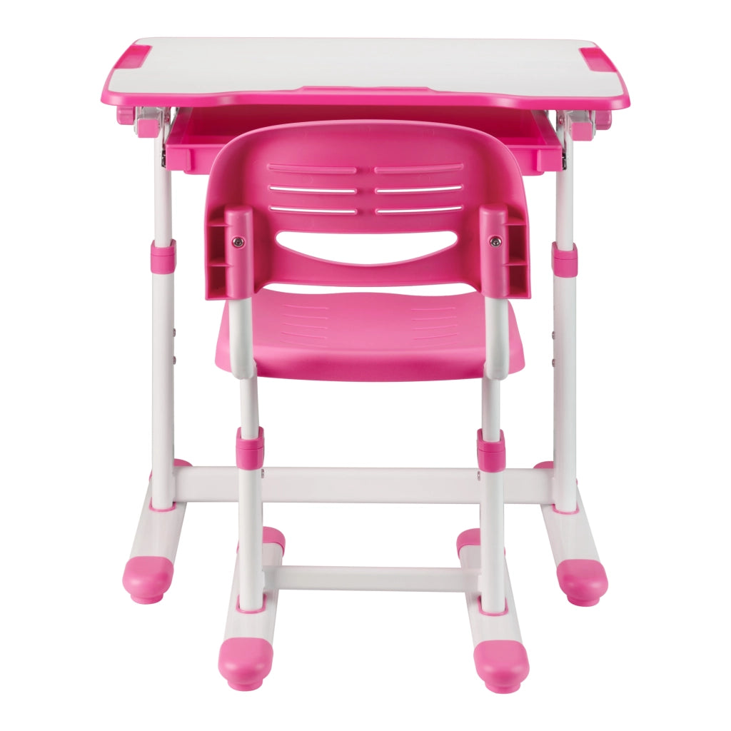 Set Sala Scrivania e Sedia per Cameretta Regolabili in Altezza - Rosa / Bianco [en.casa]