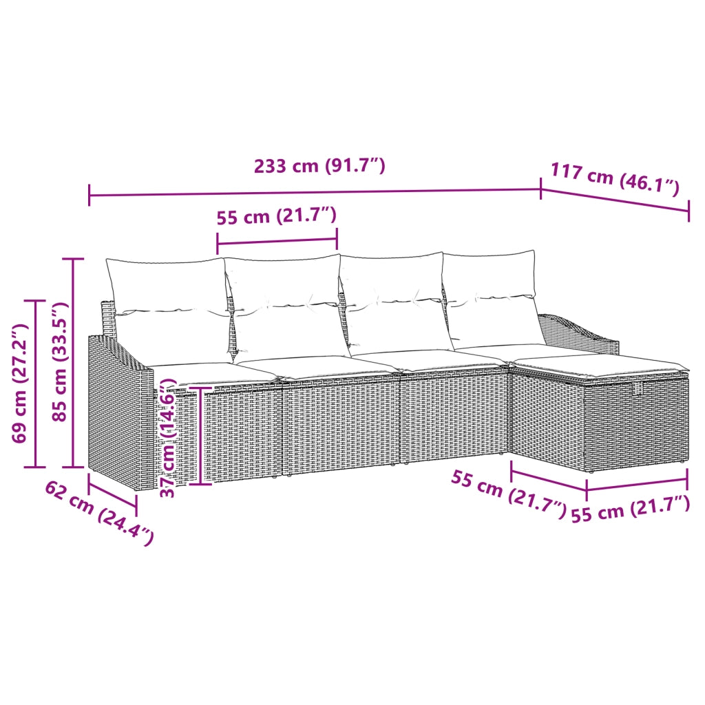 Set Divano da Giardino 5 Pezzi con Cuscini Beige Polyrattan