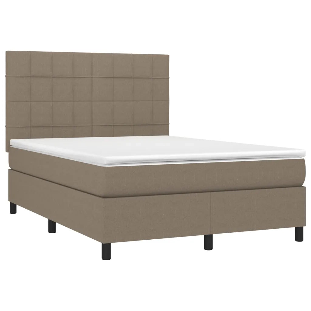Letto a Molle con Materasso e LED Tortora 140x190 cm in Tessuto