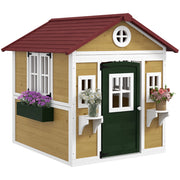 Casetta da giardino per bambini ¨C Minimal ¨C 114x126x135 cm beige con porta, finestre e fioriere