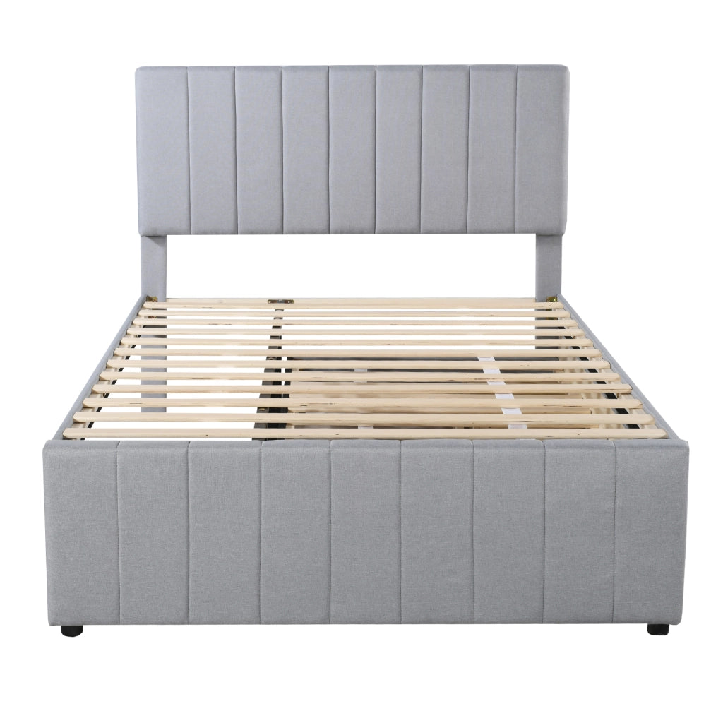 DESMIU Letto estraibile 140 × 200 cm 2 posti con 3 cassetti e letto supplementare, senza materasso, in lino, grigio