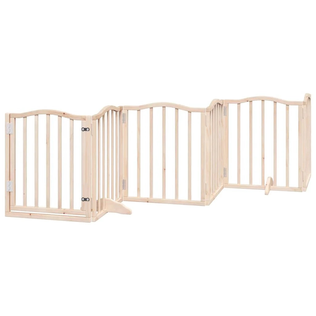 Cancelletto di sicurezza per cani con porta pieghevole 9 pannelli in legno di pioppo marrone 02_0023337