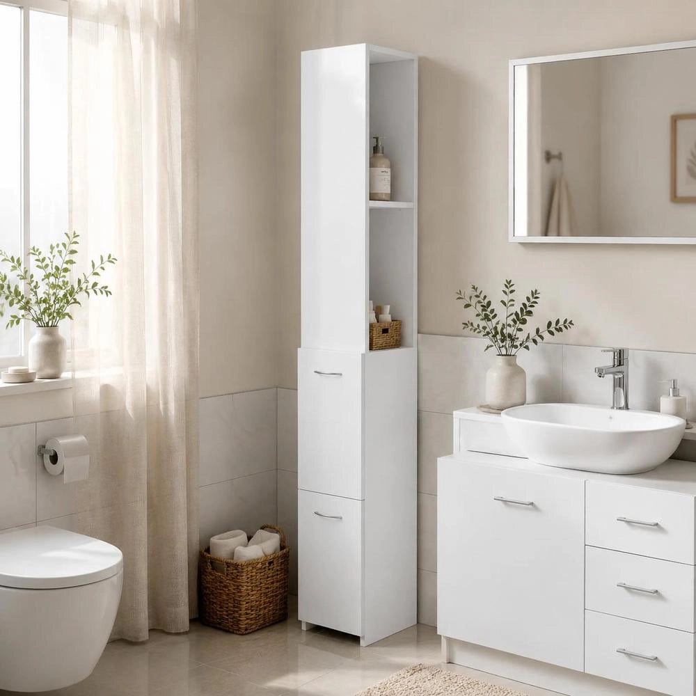 Bathroom Cabinet, White, 25x26.5x170 Cm, Wood-based Material