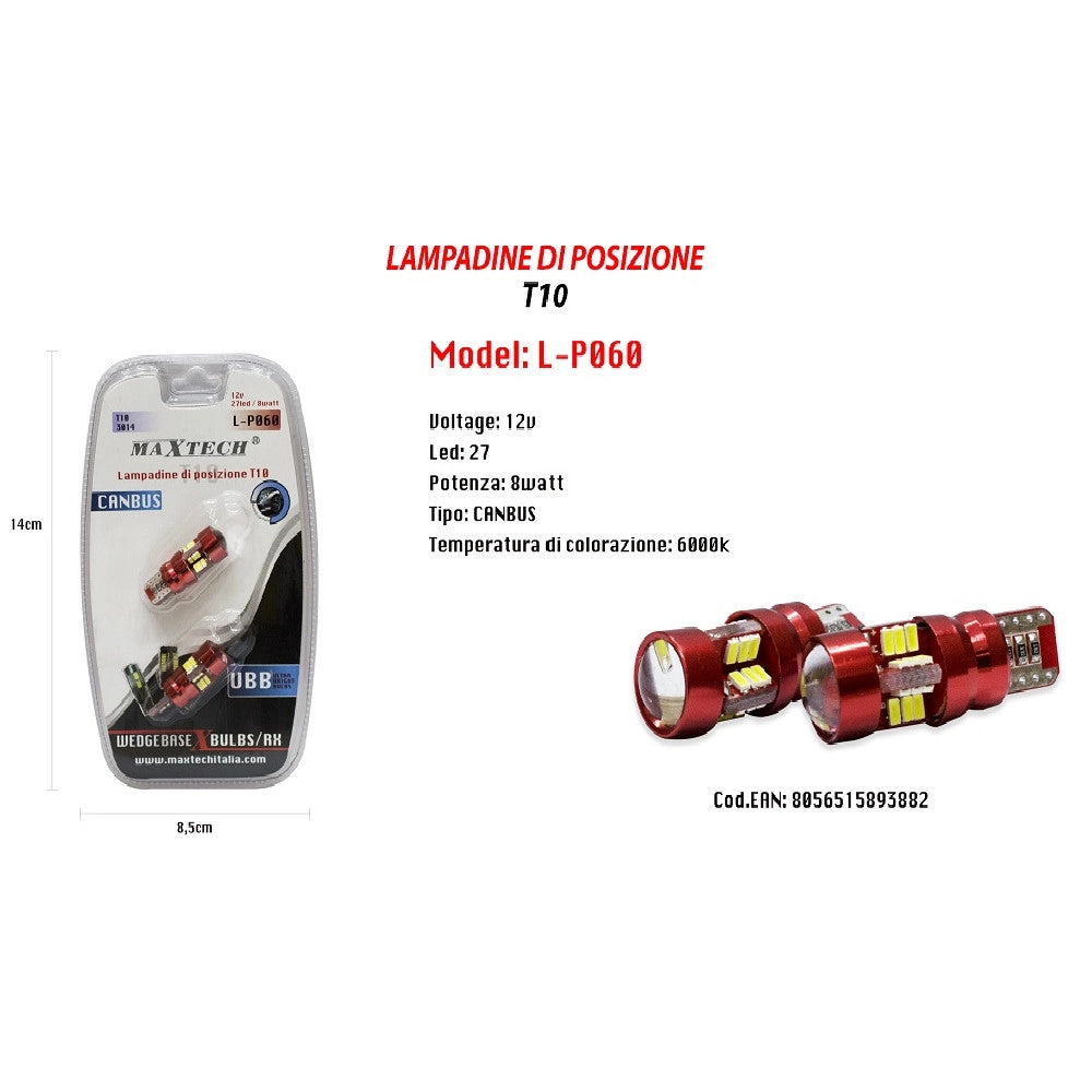 Trade Shop - Lampadine Di Posizione Canbus Maxtech L-p060 12v 27 Led 8 W 6000k Ultra Luminose -