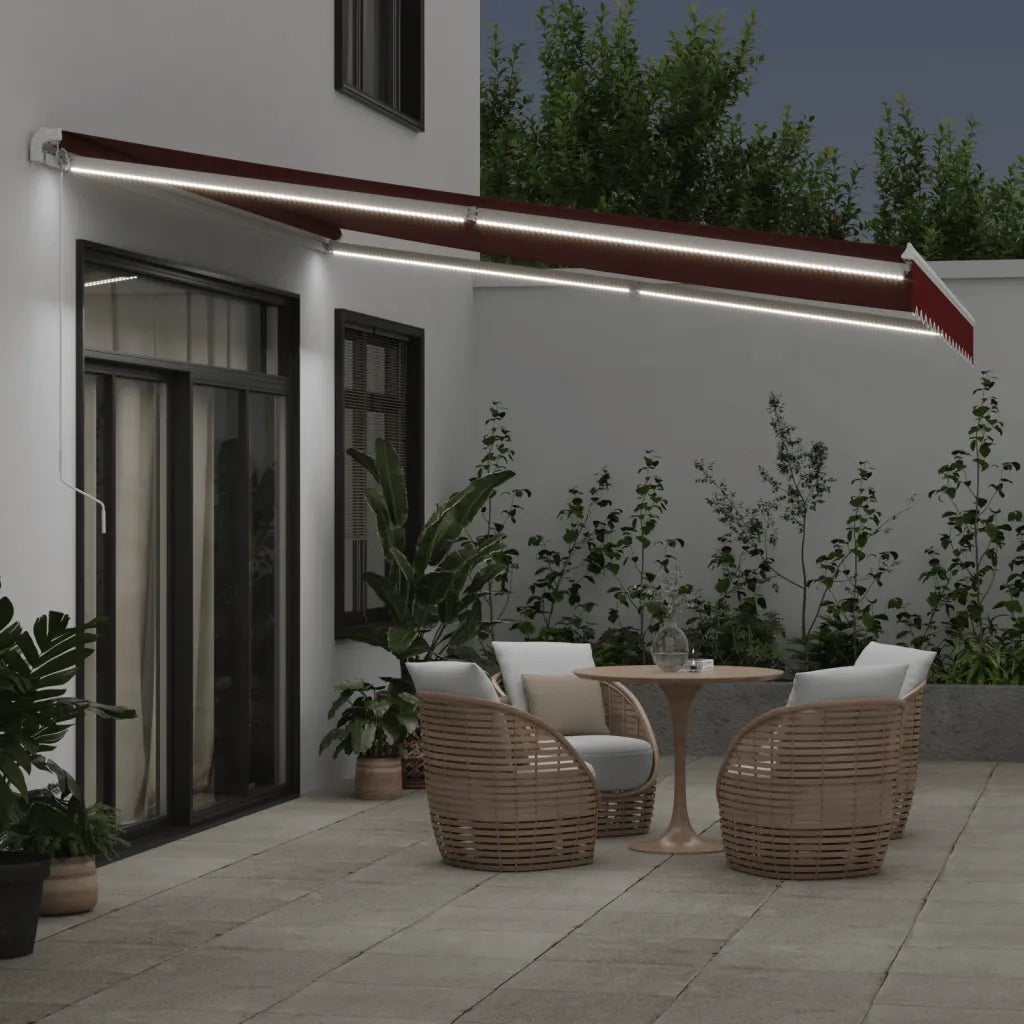 vidaXL Tenda da Sole Retrattile Manuale con LED Bordò 400x350 cm