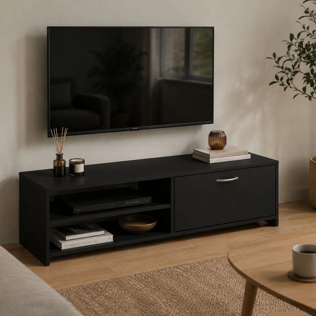Lihamo, Mobile Porta tv un Cassetto, 120x39x31h cm Nero