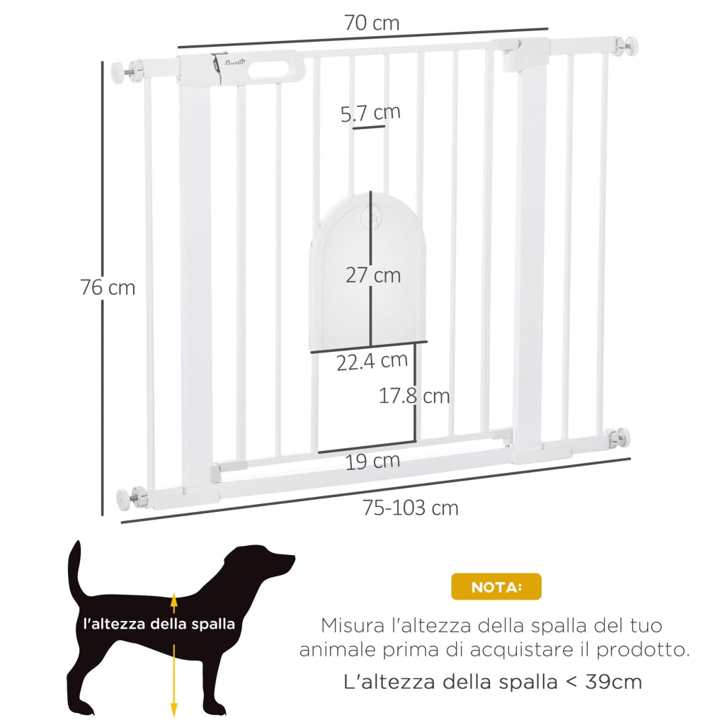 Cancellino Regolabile per Cani con Porta Piccola e Chiusura Automatica ¨C zephmum ¨C 75-103x76cm, Bianco