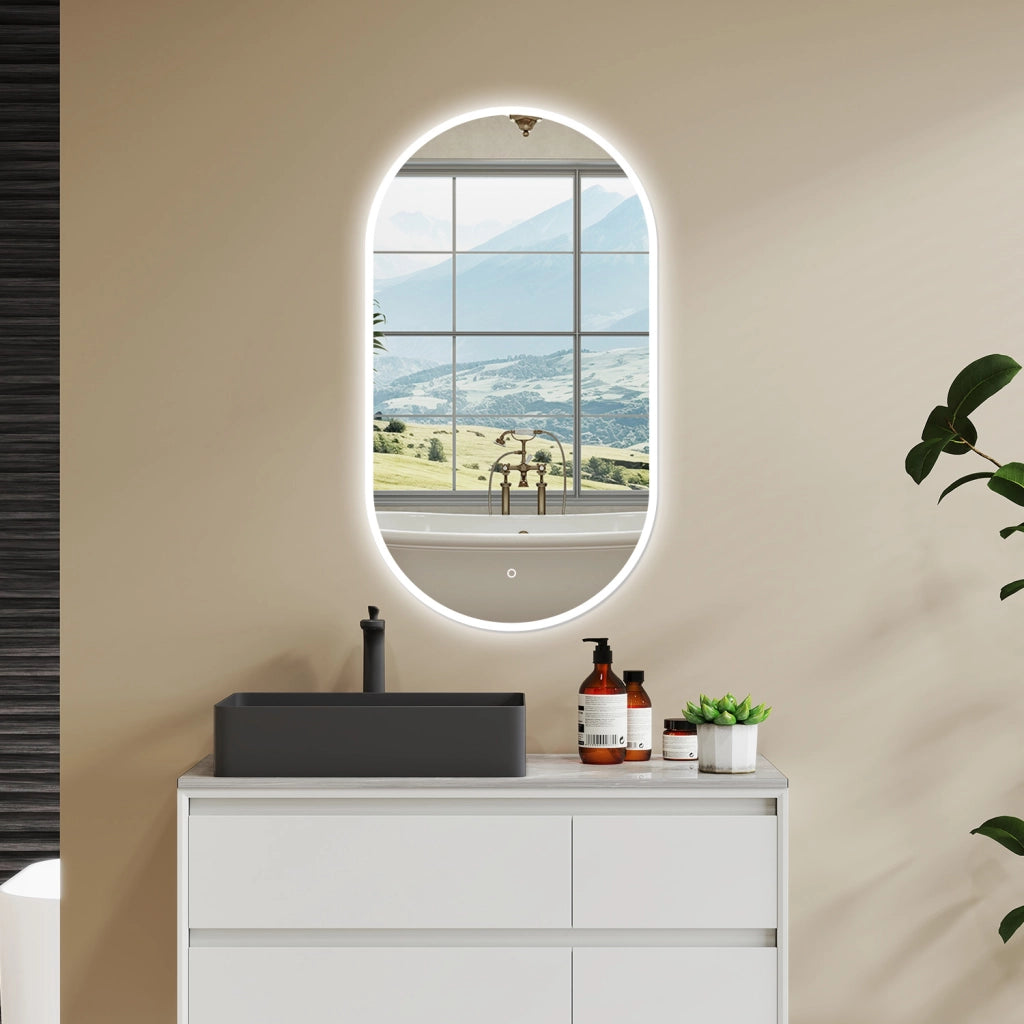 50 x 90 cm Specchio con illuminazione integrata bagno ciottolo. Touch. Pellicola Antideflagrante