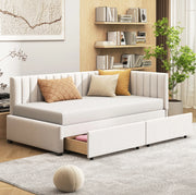 Letto imbottito 90x200 cm con 2 cassetti e rete a doghe beige