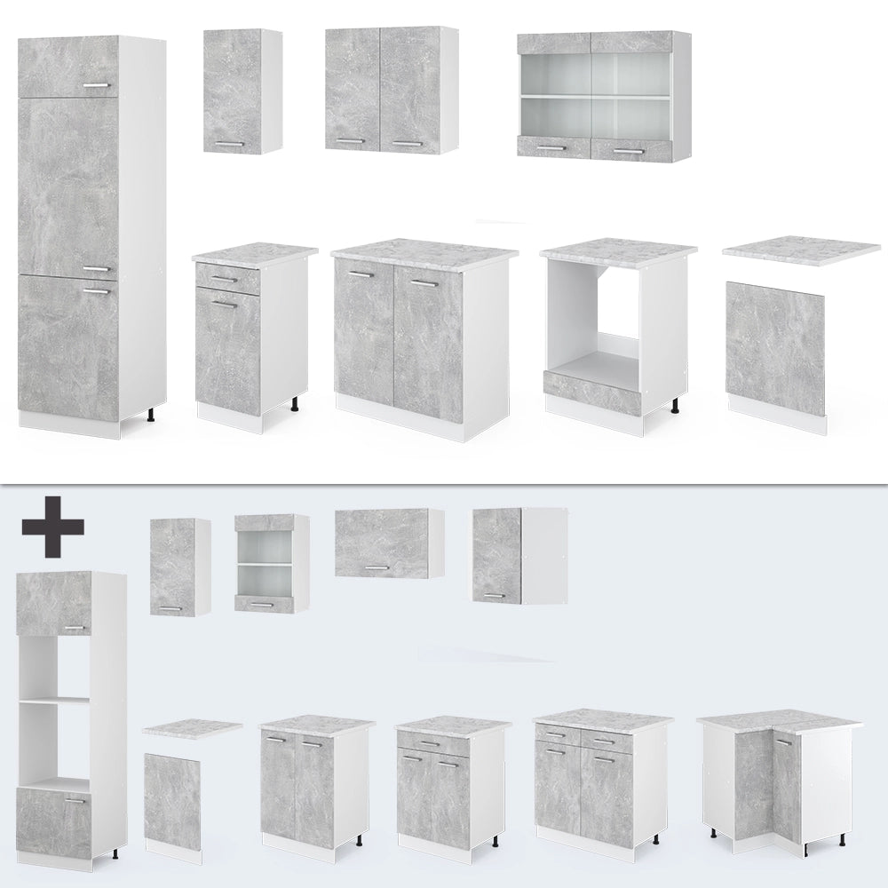 Vicco Cucina componibile Cemento/Bianco 300 cm , PL Rovere