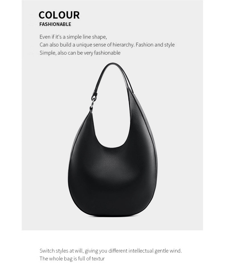 Borsa a tracolla da donna in vera pelle, modello hobo alla moda, colore nero.