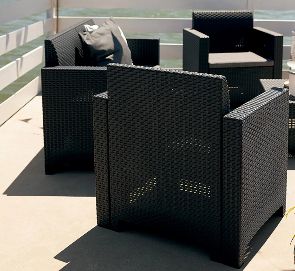 Salottino da esterno Gazania, Set da giardino con cuscini, Salottino  effetto rattan, 100% Made in Italy, Antracite