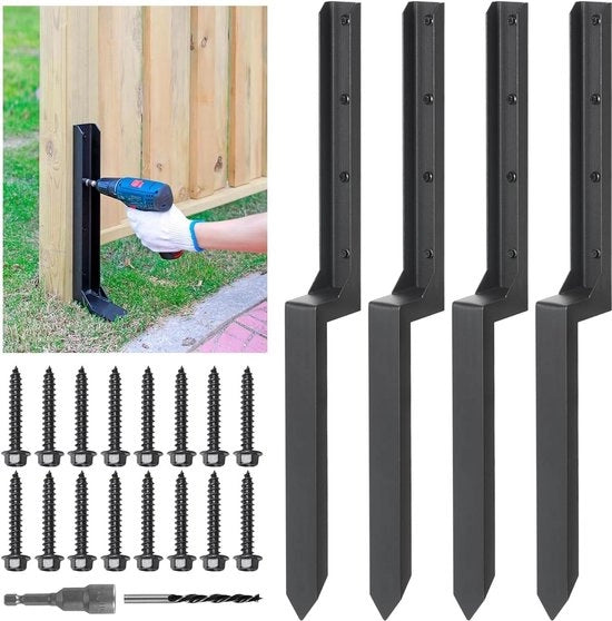 4 pezzi di ancoraggio in acciaio per la riparazione di pali di recinzione - pali di legno inclinati / rotti