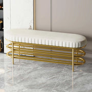 scarpiera Scarpiera in Metallo Dorato con Seduta - Panca per Scarpe a 2 Strati per Ingresso - Panca per Corridoio Stretto con Contenitore per Soggiorno - Bianca (60 cm)