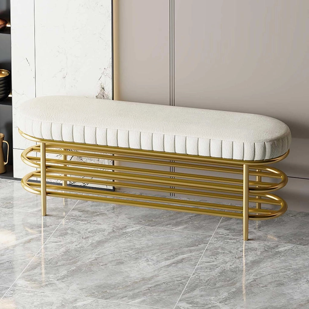 scarpiera Scarpiera in Metallo Dorato con Seduta - Panca per Scarpe a 2 Strati per Ingresso - Panca per Corridoio Stretto con Contenitore per Soggiorno - Bianca (60 cm)