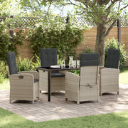 Set da Pranzo da Giardino 5 Pezzi con Cuscini in Rattan Grigio Chiaro