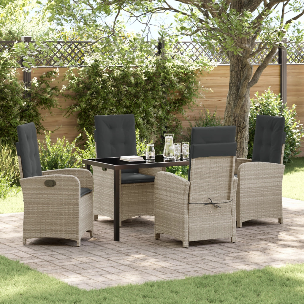 Set da Pranzo da Giardino 5 Pezzi con Cuscini in Rattan Grigio Chiaro