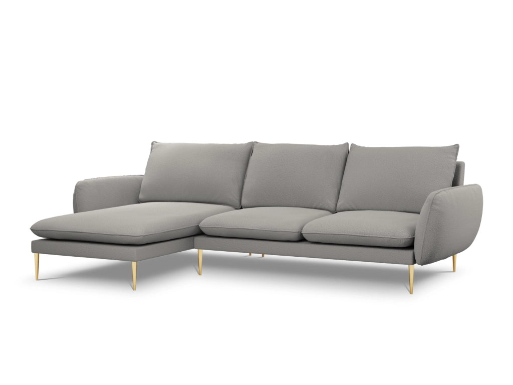 Cosmopolitan Design - Divano angolare sinistro "Vienna" 5 posti in bouclé grigio 