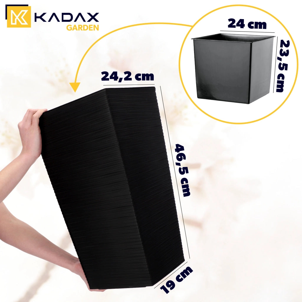 Vaso da fiori KADAX per giardino + inserto, 24x47 cm, alto, grande, nero, per terrazza, fiori
